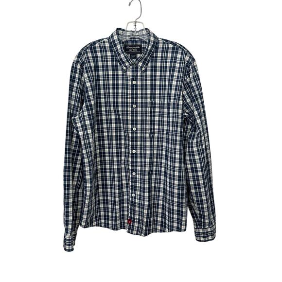 Abercrombie & Fitch Shirt Mens Large Blue White Plaid Muscle Fit Button Down - Picture 1 of 7